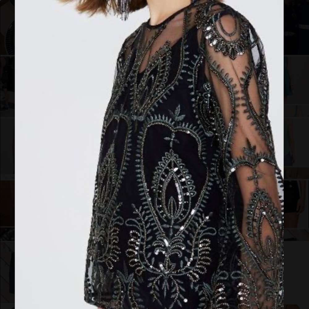 River Island Lace/Sequence/Mesh Top With Black Ca… - image 1